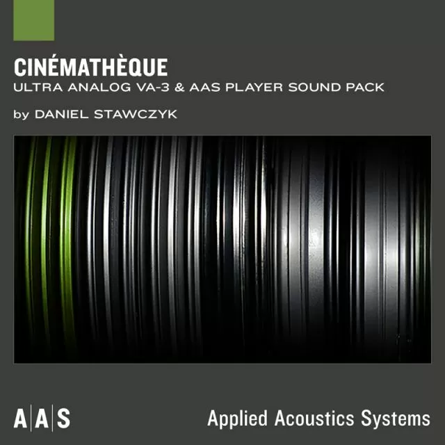 Cinematheque sound pack cover showing dramatic cinema projection with vertical bars of light and shadow