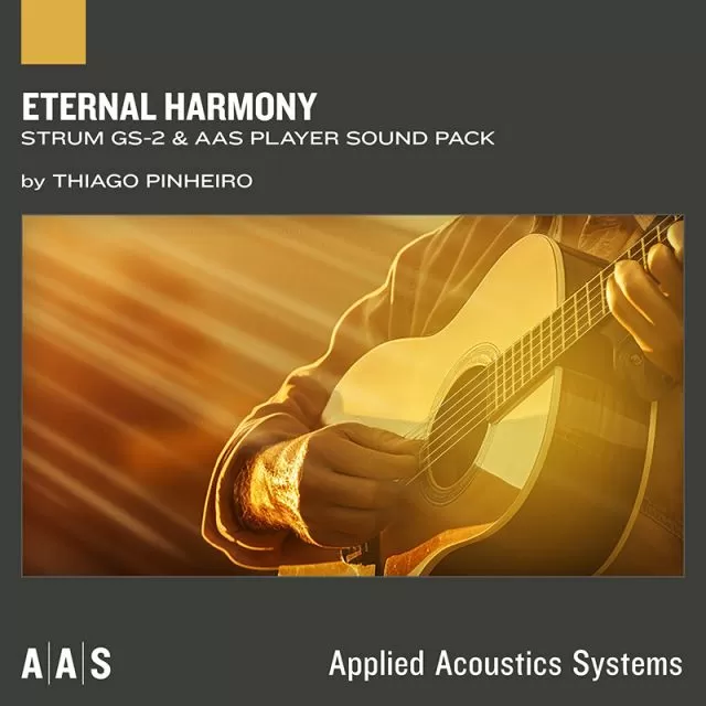 Eternal Harmony sound pack cover featuring guitarist playing acoustic guitar with warm golden lighting by Thiago Pinheiro