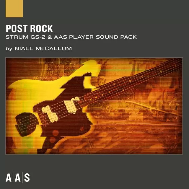 Post Rock artwork featuring electric guitar silhouette in warm golden amber tones with textured background design