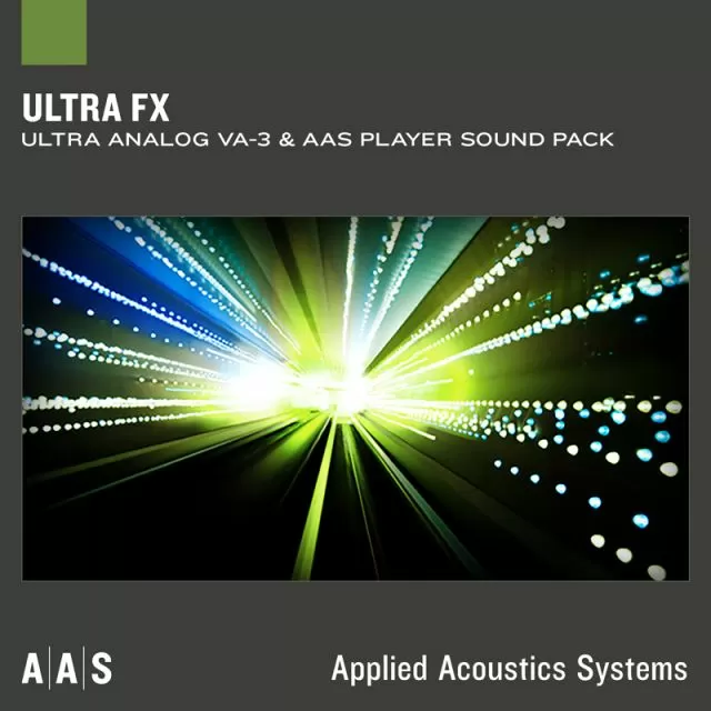 Ultra FX sound pack cover with bright yellow-green light rays and scattered particles on black background