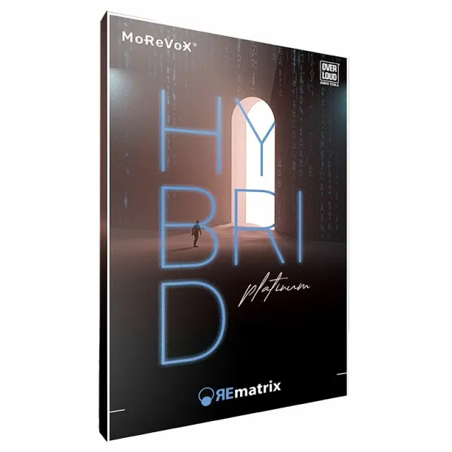 Hybrid Platinum Rematrix Title Graphic. The MoreVox and Overloud graphic are in the top corners. It shows a humanoid walking through a corridor. 