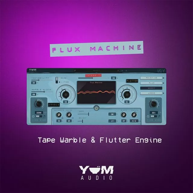 Lofi Flux Machine plugin interface displaying vintage flux modulation controls with analog tape effects, pitch manipulation parameters, and nostalgic audio processing features for professional lo-fi music production workflows