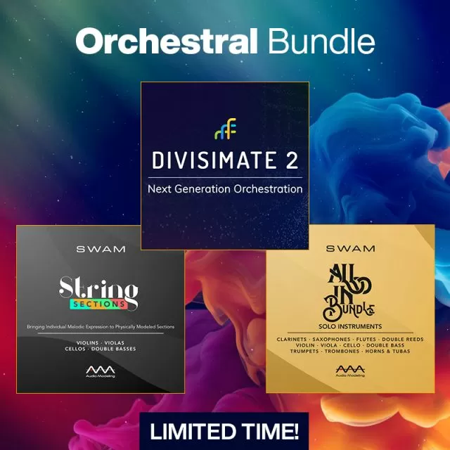SWAM Orchestra 2.0 Bundle comprehensive orchestral instrument collection featuring advanced modeling technology for professional string sections, woodwinds, brass and percussion instruments with authentic symphonic performance capabilities and complete or
