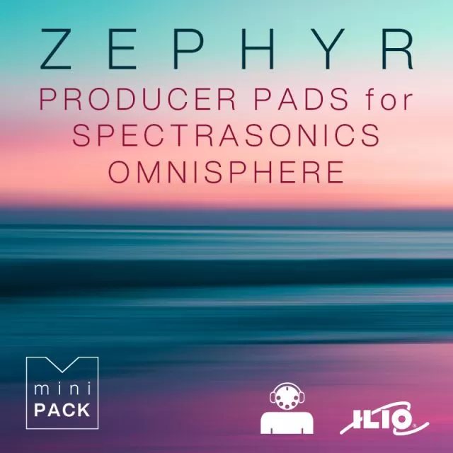 Zephyr Producer Pads sound pack cover with gradient background from teal to purple and stylized typography