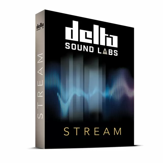 Delta Sound Labs Stream cover with blue vertical waveforms on black background and Delta Sound Labs logo