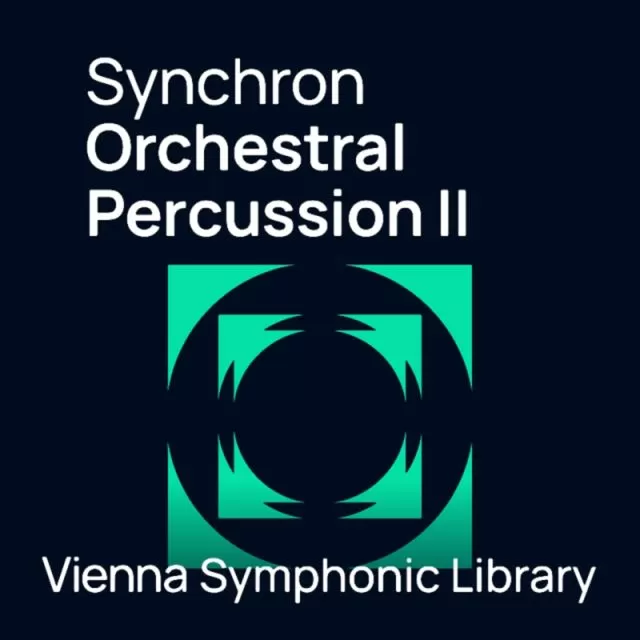Orchestral Percussion II w/ turquoise geometric shapes on dark bg