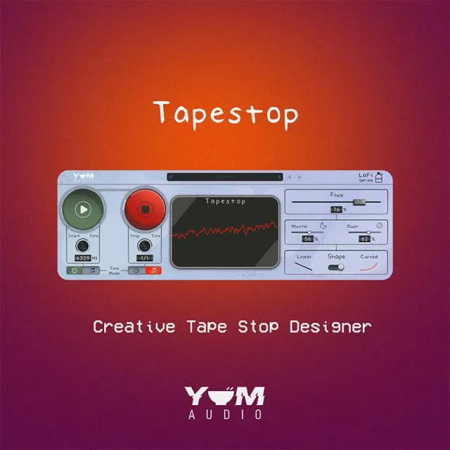 Lofi Tapestop audio plugin logo featuring vintage-style typography and retro cassette tape aesthetic for creative tape stop effects and analog warmth