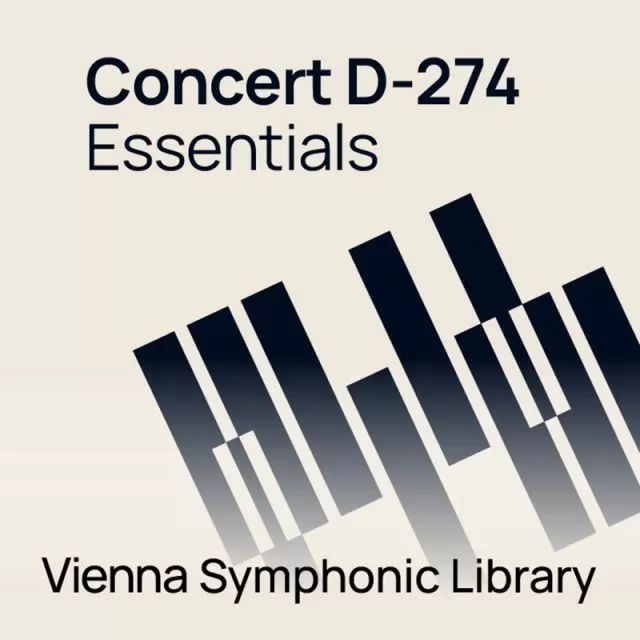 Concert D-274 Essentials cover with stylized piano keys on beige background by Vienna Symphonic Library