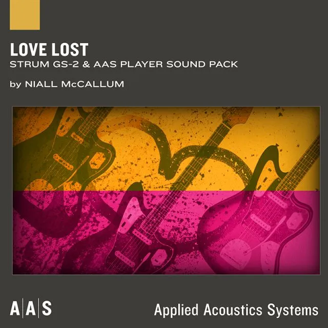 Love Lost romantic artwork with pink and golden guitars and hearts in dreamy romantic design
