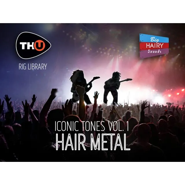 Concert scene with silhouetted musicians performing on stage and crowd with raised hands for BHS Iconic 1 Hair Metal