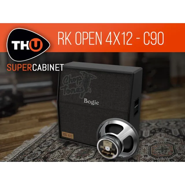 Black Bogie 4x12 cabinet with embossed Chop Tones logo, Bogie script text, chrome speaker, THU SuperCabinet branding