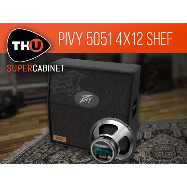 Dark gray Peavey 5051 4x12 cabinet with embossed Chop Tones logo, Peavey badge, speaker, THU SuperCabinet branding