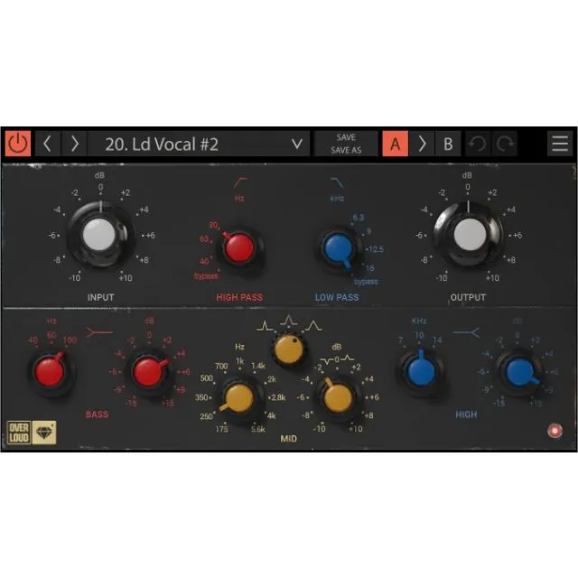 EQ495 plugin interface with input/output controls, bass/mid/high frequency bands, and colored adjustment knobs for EQ shaping
