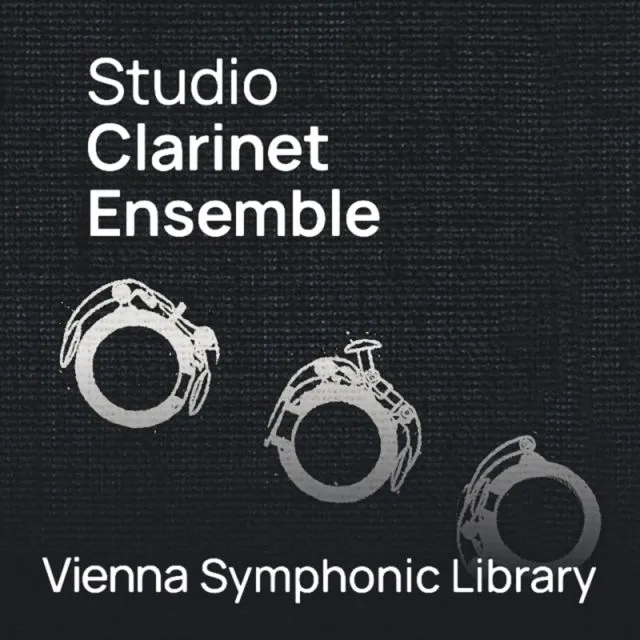 Studio Clarinet Ensemble VSL cover w/ white clarinet outlines dark bg
