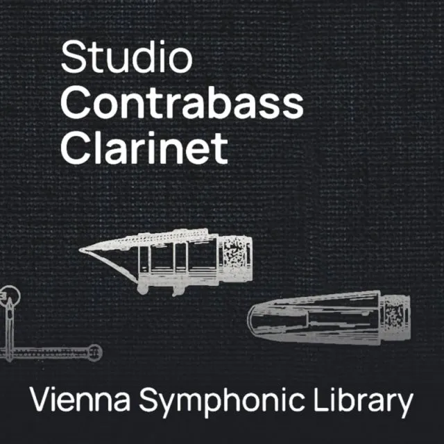 Studio Contrabass Clarinet VSL cover w/ white clarinet diag on dark bg