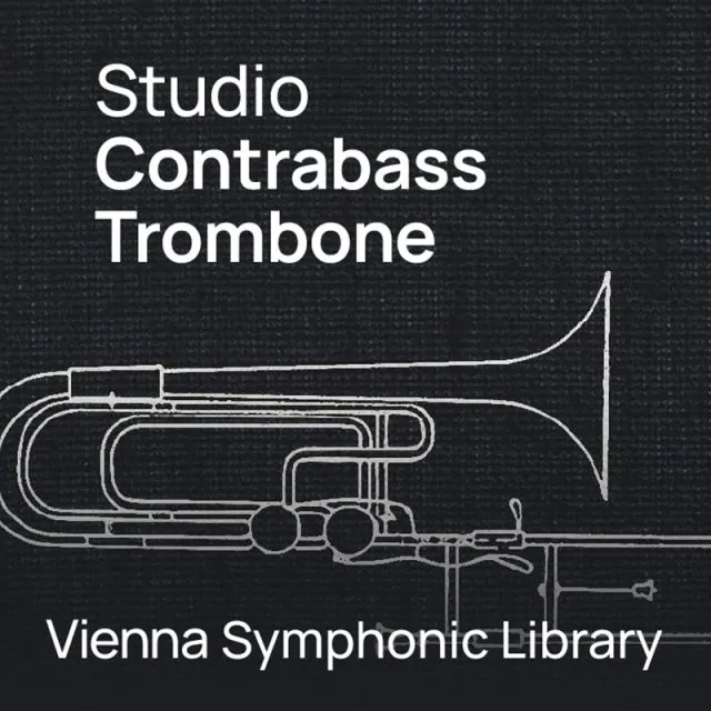 Studio Contrabass Trombone cover with white line drawing of contrabass trombone on dark background by VSL