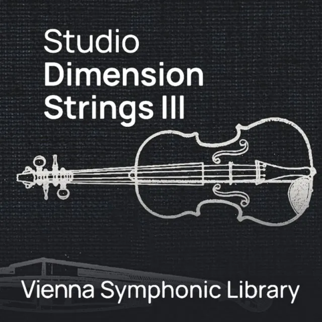 Studio Dimension Strings III violin with text on dark background