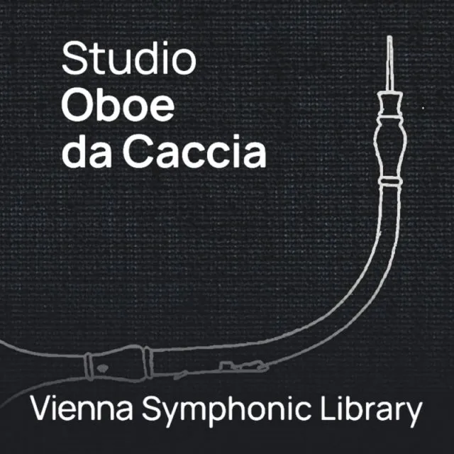 Studio Oboe da Caccia VSL cover w/ white oboe outline on dark bg