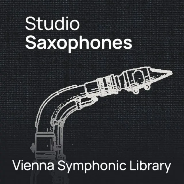 Studio Saxophones cover w/ white saxophone illustration on black