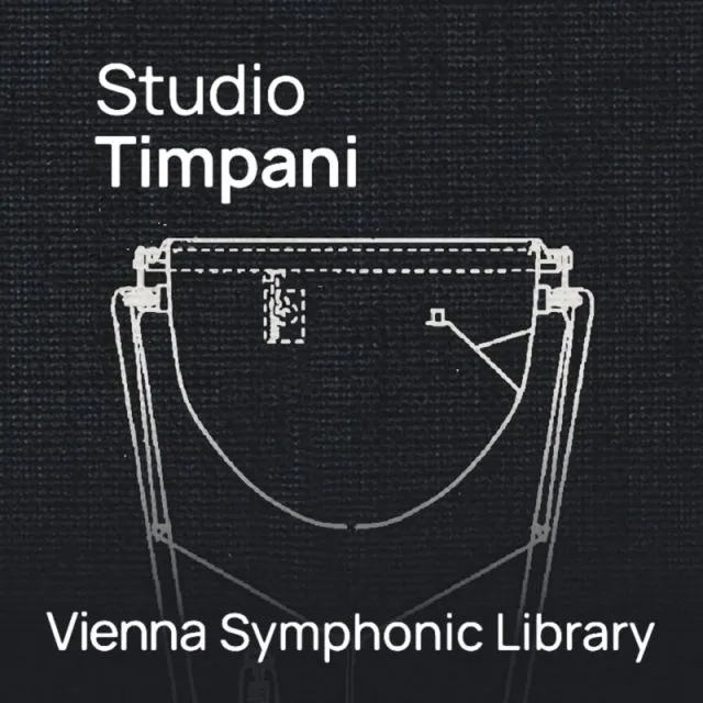 Studio Timpani cover w/ white timpani drum illustration on black