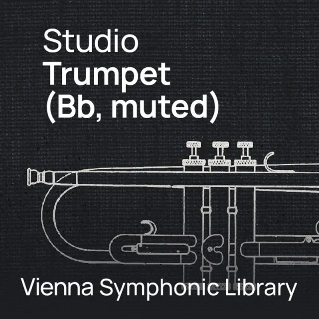 Studio Trumpet Bb muted cover with white trumpet drawing on dark background by Vienna Symphonic Library