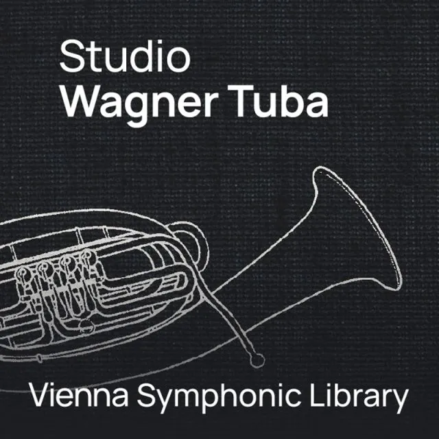 Studio Wagner Tuba cover with white line drawing of Wagner Tuba instrument on dark background by Vienna Symphonic Library