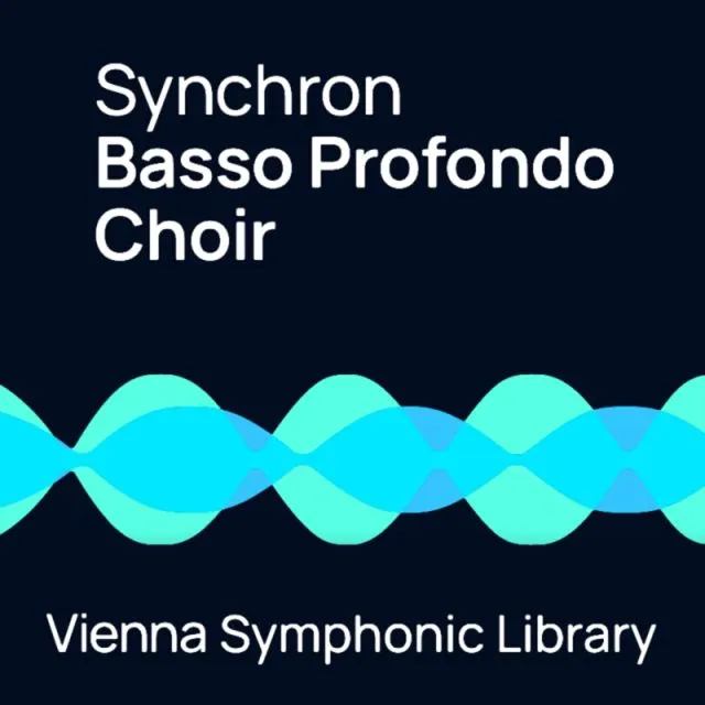 Basso Profondo Choir cover with white text and turquoise wave design on dark background by Vienna Symphonic Library
