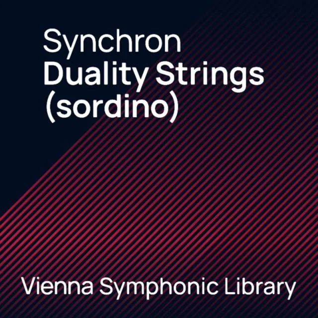Synchron Duality Strings (sordino) with red diagonal lines on dark background by Vienna Symphonic Library