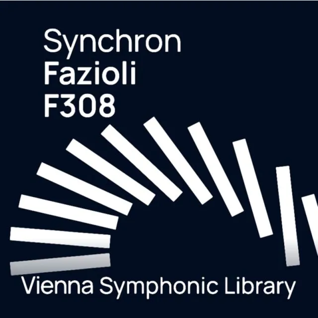 Synchron Fazioli F308 cover w/ white piano keys radiating on navy