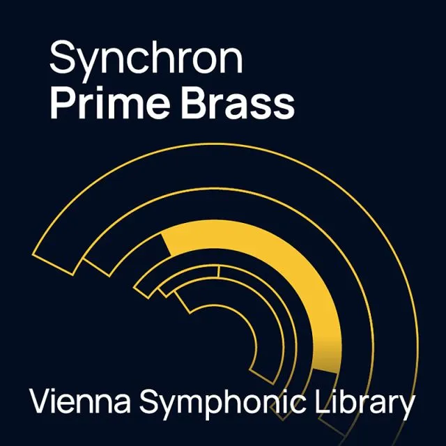 Vienna Symphonic Library Synchron Prime Brass logo with golden semi-circular sound wave design on dark background