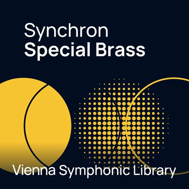 Vienna Symphonic Library Synchron Special Brass product icon with golden circle design and dot pattern on dark background