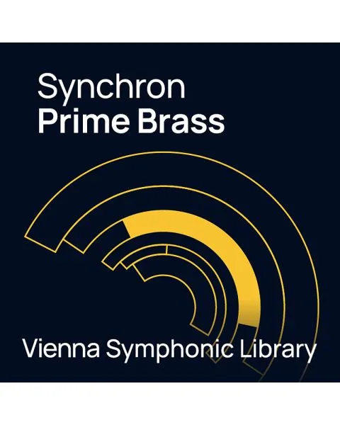 Vienna Symphonic Library Synchron Prime Brass logo with golden semi-circular sound wave design on dark background