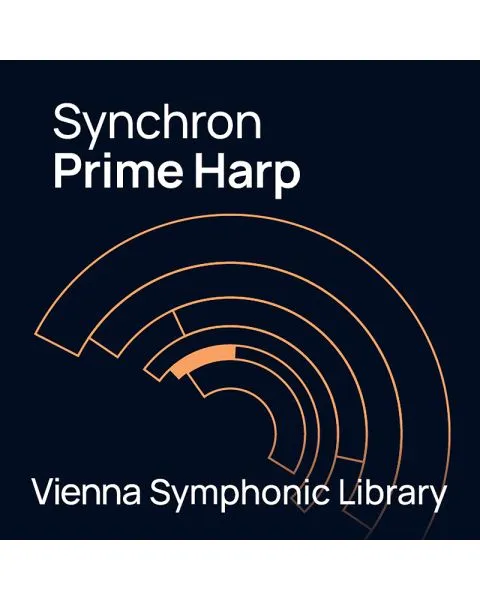 Vienna Symphonic Library Synchron Prime Harp logo with semi-circular sound wave design on dark background