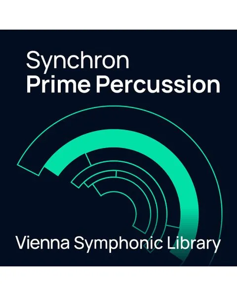 Vienna Symphonic Library Synchron Prime Percussion logo with green semi-circular sound wave design on dark background