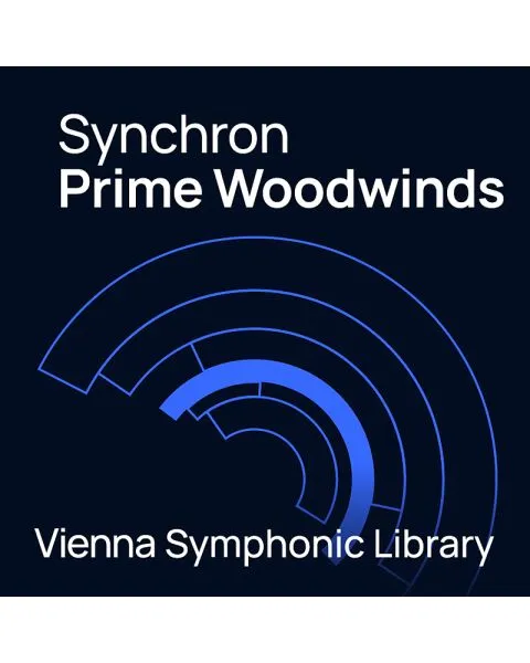 Vienna Symphonic Library Synchron Prime Woodwinds logo with blue concentric arc design on dark background