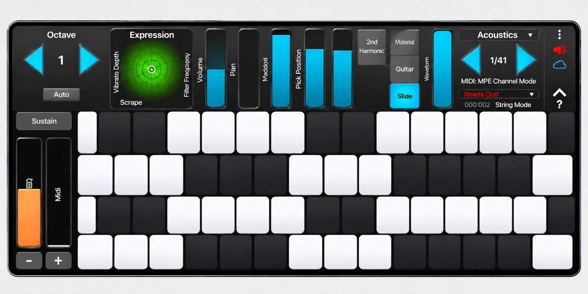 GeoShred Janko keyboard layout with Naada Oud selected