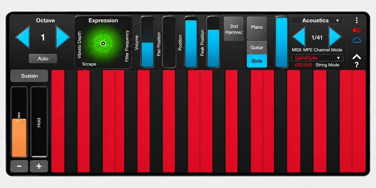 GeoShred Uniform keyboard layout with GeoFlute selected