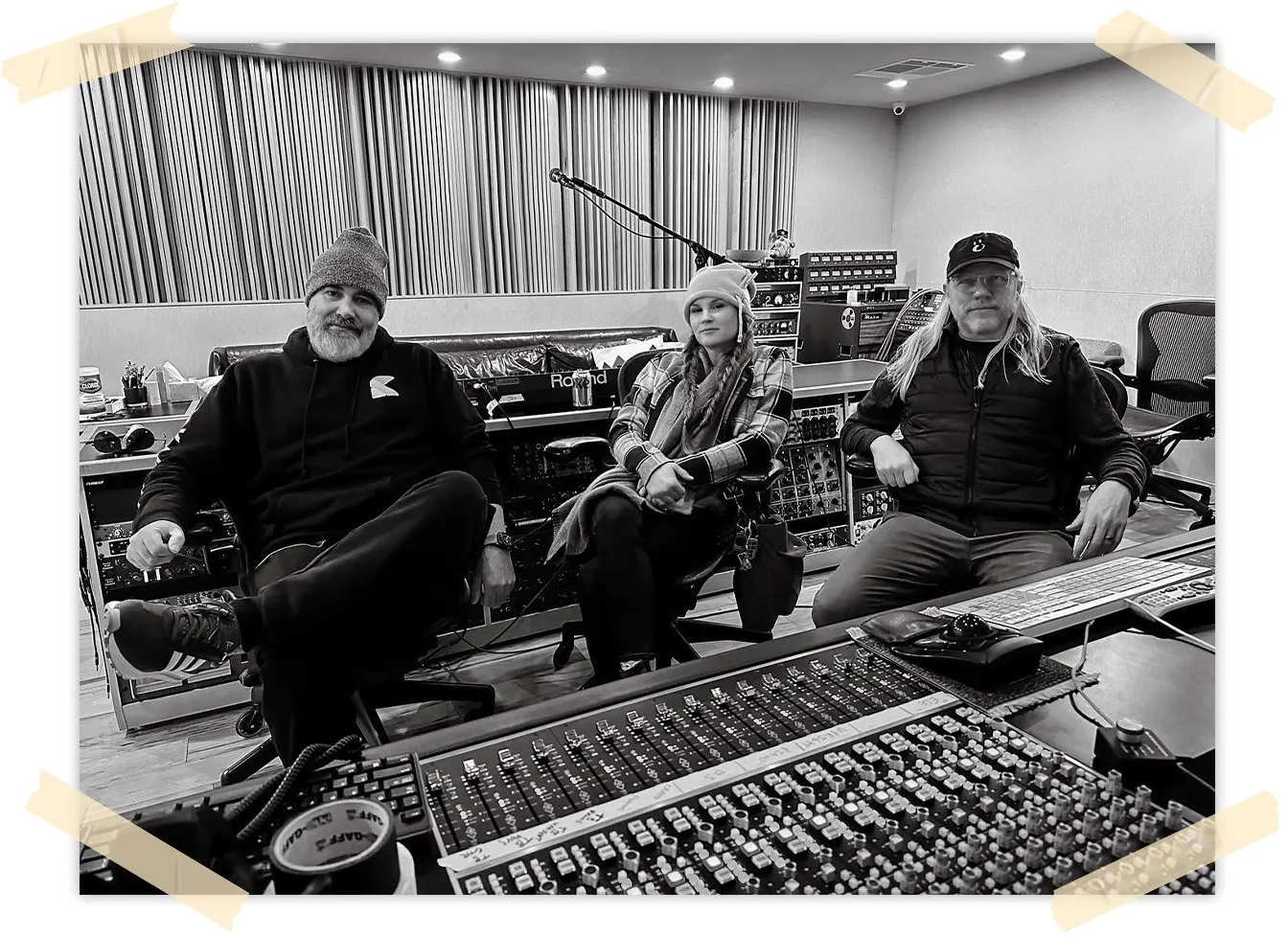 John Hancock in the studio with Finn Bjarnson and Becky Jean Williams.