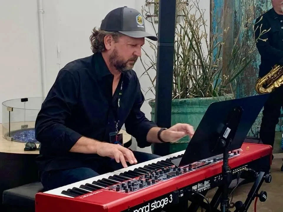 Kenneth Burgomaster performing on a Nord Stage 3 keyboard.