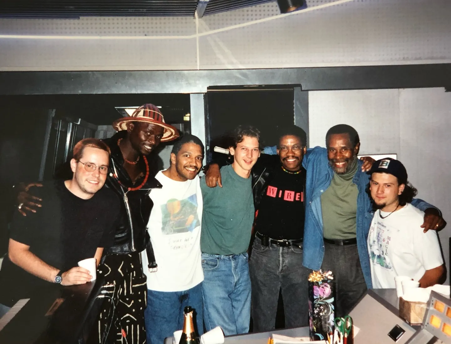 Kenneth Burgomaster with Herbie Hancock and fellow musicians during a studio session.