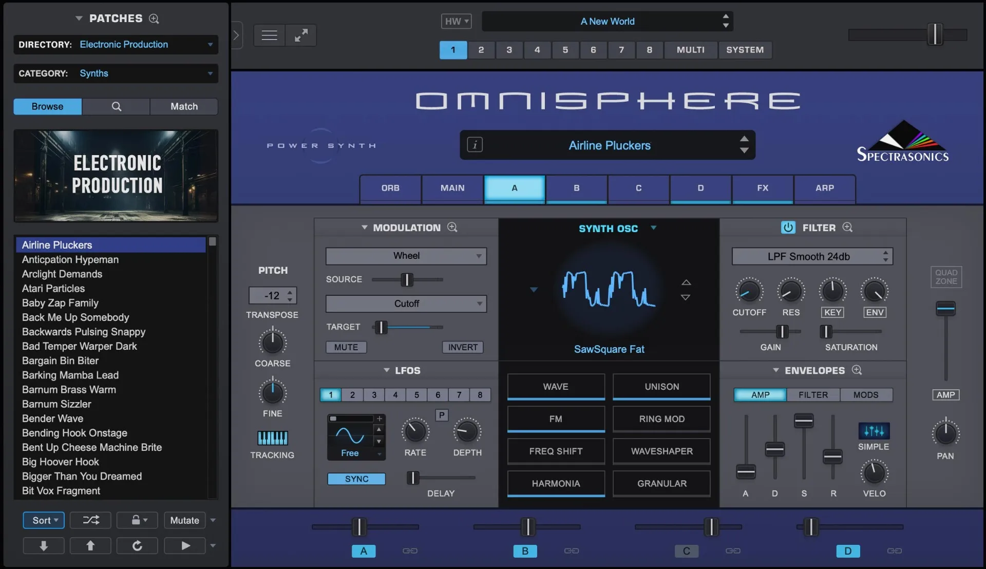 Spectrasonics Omnisphere 3 virtual instrument interface in a digital audio workstation for sound design and synthesis