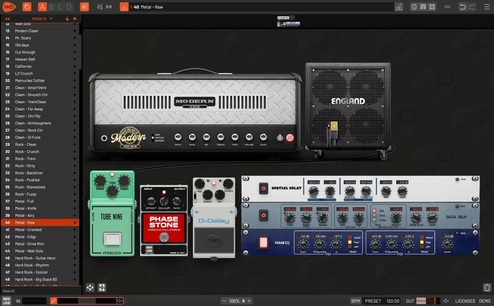 virtual guitar amp simulation plugin with effects controls in music production DAW