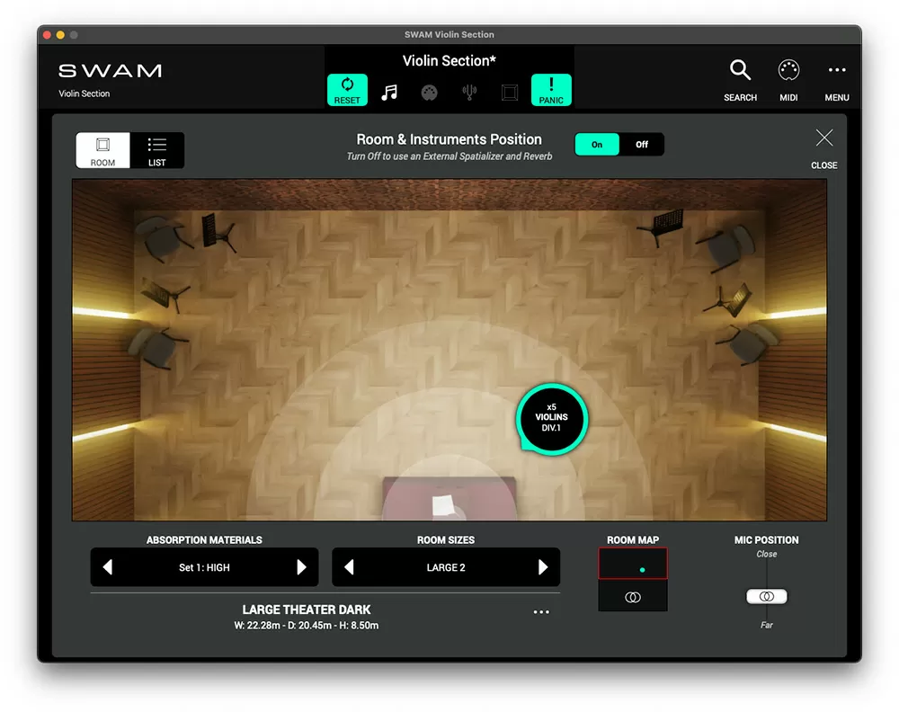 SWAM Ambiente room modeling interface with spatial positioning