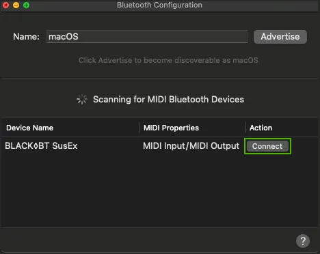 Setting up Black BT SusEx Pedal in macOS Step 3 Screenshot