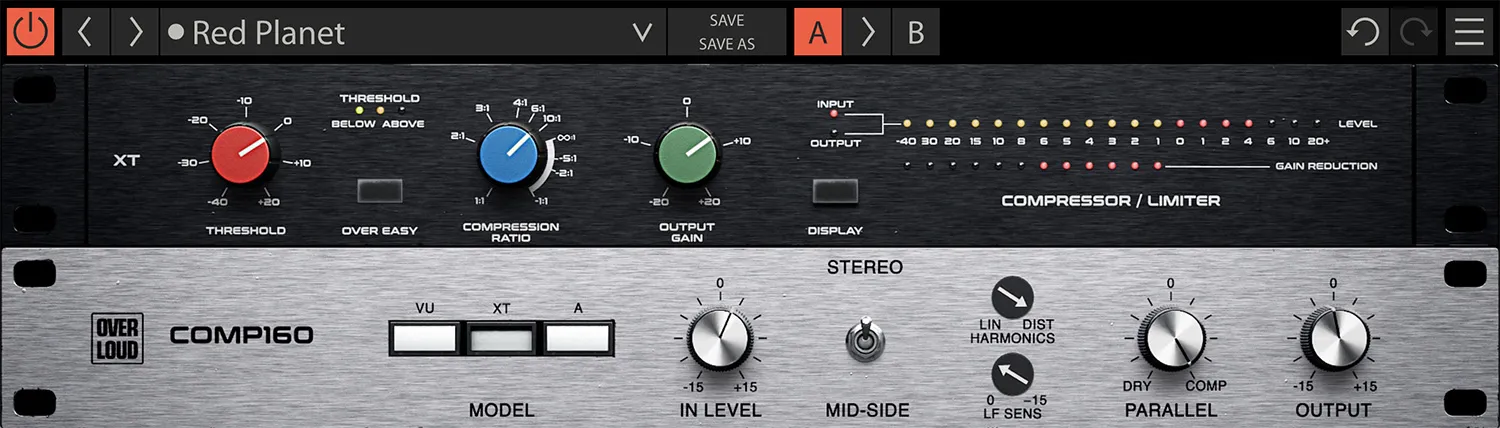 Overloud Gem Comp160 XT model compressor plugin with Overeasy soft knee control and harmonic analog compression