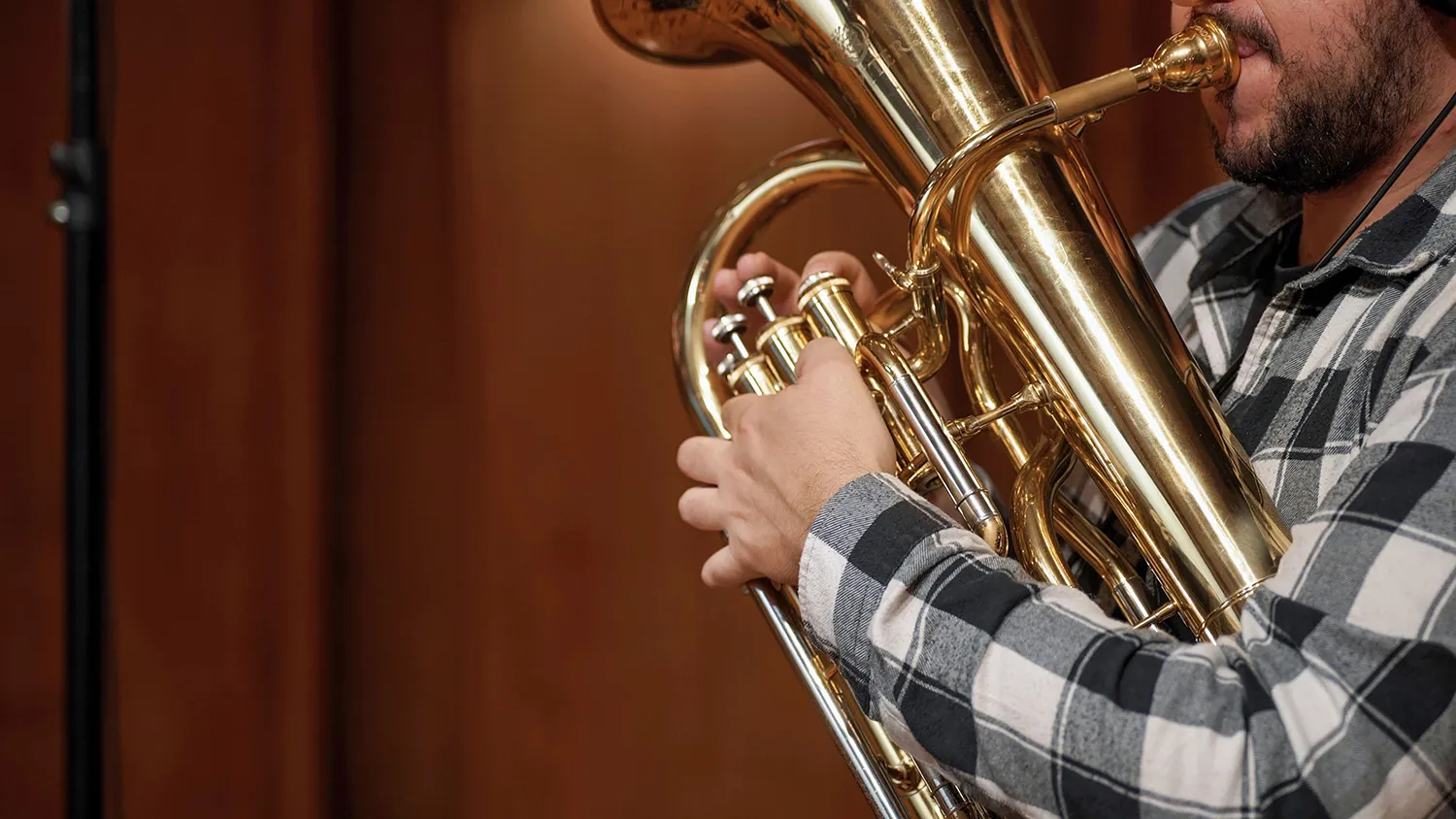 A euphonium is played during a recording session on the Synchron Stage for Vienna Synchron Special Brass