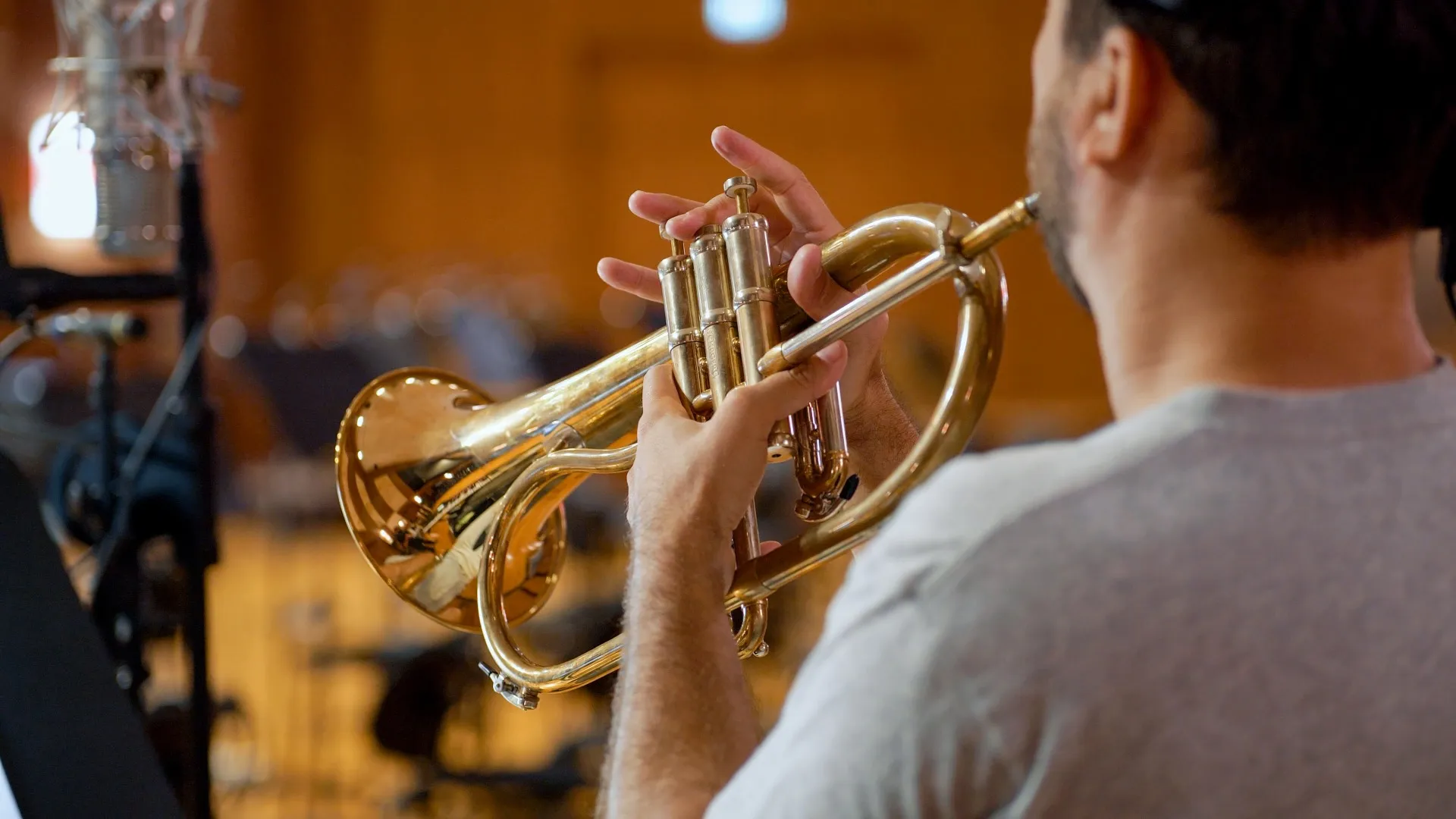 A flugelhorn is played during a recording session on the Synchron Stage for Vienna Synchron Special Brass