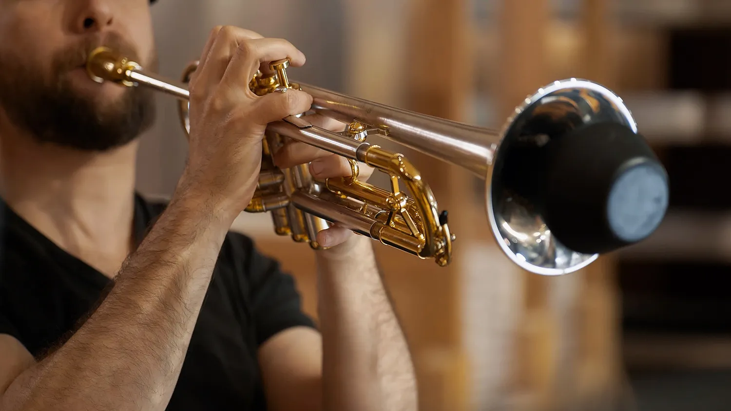 A muted trumpet is played during a recording session on the Synchron Stage for Vienna Synchron Special Brass
