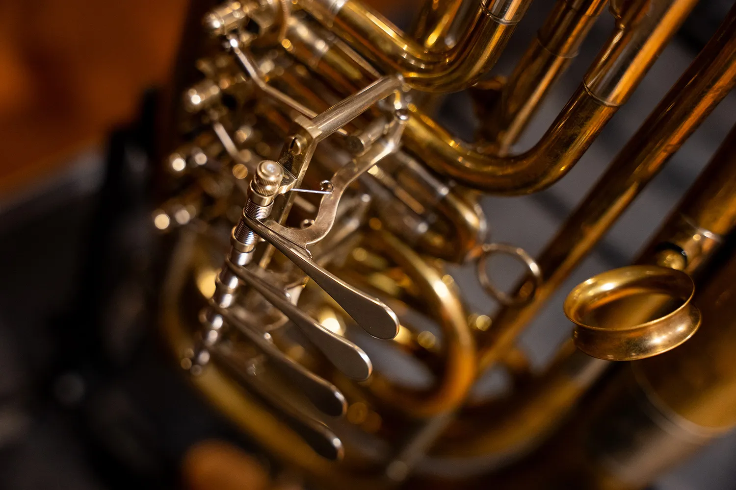 A wagner tuba is played during a recording session on the Synchron Stage for Vienna Synchron Special Brass