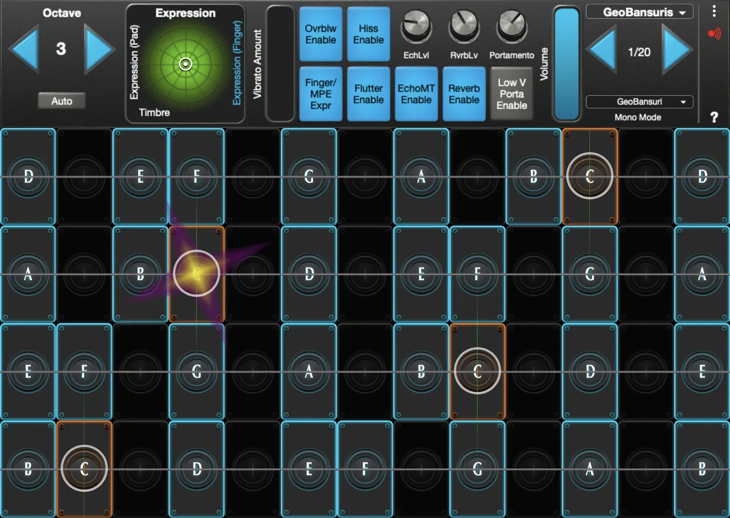 GeoBansuri interface in GeoShred Studio